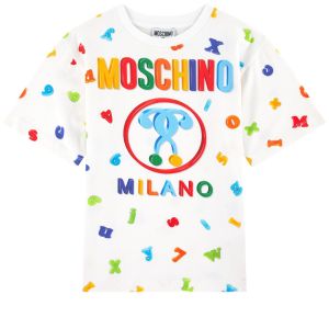 Moschino Kid-Teen White Mini Letter Logo Print Maxi T-Shirt