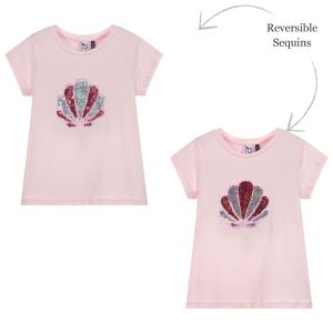 3Pommes Girls Pink Cotton Reversible Sequin T-Shirt