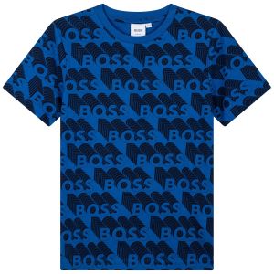 BOSS Kidswear Royal Blue Cotton All-Over Logo T-Shirt