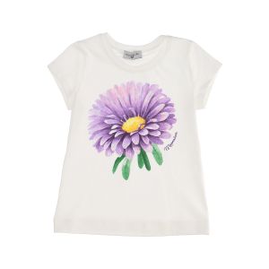 Monnalisa Girls Ivory Cotton Large Flower T-Shirt