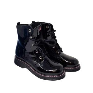 Richter Girls Patent Black Lace Up Boots With Side Zips
