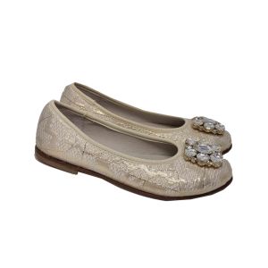 I Pinco Pallino Girls Gold And Cream Ballet Pumps With Sparkly Gem Front