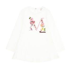 Monnalisa Girls Ivory Diamanté and Embroidered  Flower Cotton Top