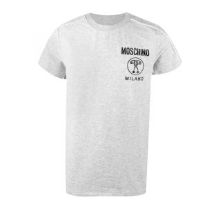 Moschino Grey Cotton Raised Logo Milano T-Shirt