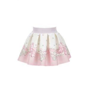 Monnalisa Girls Ivory &amp; Pale Pink Neoprene Bows Skirt