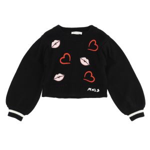 Monnalisa Girls Lips and Hearts Black Sweater