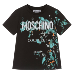 Moschino Boys Black Paint Cotton T-Shirt SS24