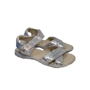 Richter Girls Silver Sandals With Distressed Effect And Crossed Front Strap