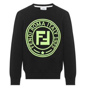 FENDI Boys Black Neon Yellow Stamp Logo Sweatshirt