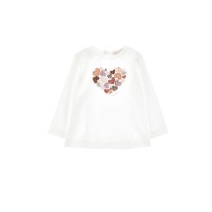 Monnalisa Ivory Sparkly Heart T-Shirt