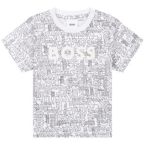BOSS Kidswear Boys White Cotton All-Over Logo T-Shirt