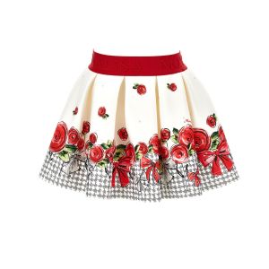 Monnalisa Older Girls Ivory &amp; Red Rose Neoprene Skirt