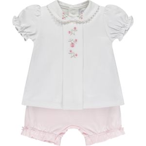 Emile Et Rose Baby Girls White And Pink 'Delores' Pleated Top And Bloomers Set