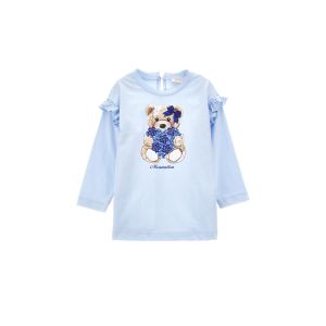 Monnalisa Pale Blue Diamanté &amp; Teddy Print Maxi T-Shirt