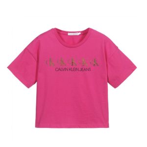 Calvin Klein Jeans Girls Pink Logo Boxy T-Shirt