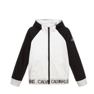 Calvin Klein Jeans Black and Grey Zip-Up Hooded Top