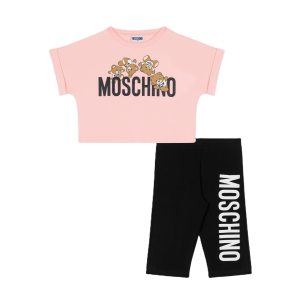 Moschino Girl&#039;s Tumbling Bear Logo T-Shirt And Cycling Shorts Set