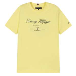 Tommy Hilfiger Boys Yellow Cotton Script T-Shirt SS24