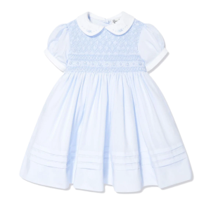 Sarah Louise Baby Girls Hand Smocked Flower Dress in Blue SS24