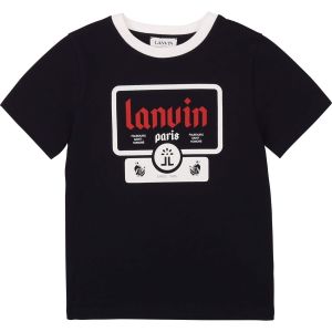 Lanvin Boys Navy Blue Paris Logo T-Shirt