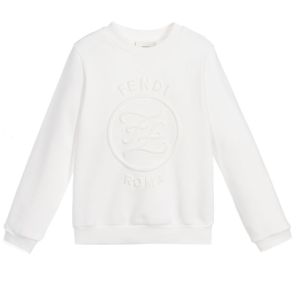 FENDI Girls Ivory Raised Logo Cotton Sweatshirt