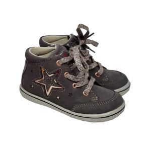 Ricosta Girls "Sinja" Grey Suede Lace Up Boots With Rose Gold Star