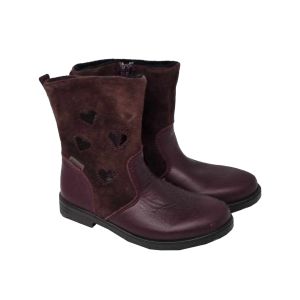 Ricosta Girls Plum Leather "Stephine" Boots With Suede Tops