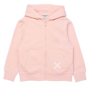 Kenzo Kids Girls Pink & White Sporty Zip-Up Hooded Top
