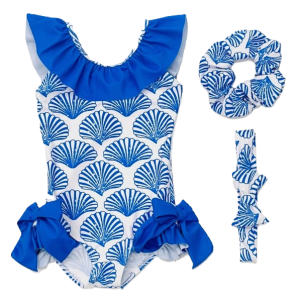 Shelley Girls Frilly Bow Swimming Costume Blue
