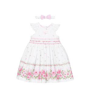 Pretty Originals White & Pink Rose Dress Set