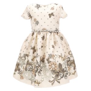 Monnalisa Ivory Satin Butterfly & Pearl Dress