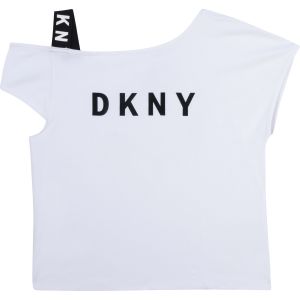 DKNY White One Shoulder Logo Top
