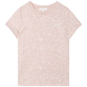 Chloé Girls Pink Marble Print Logo T-Shirt