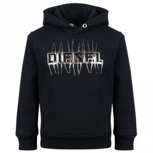 Diesel Boys Black Cotton Silver Logo SGIRK Sweatshirt