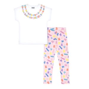 Moschino Baby White &amp; Pink Candy Toy Necklace Leggings Set
