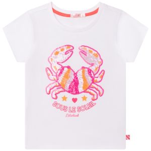 Billieblush Girls White Cotton Sequin Crab  T-Shirt