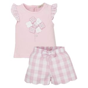 Everything Must Change Pink and White Applique Flower Shorts Set