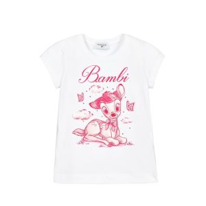 Monnalisa White & Pink Cotton Bambi T-Shirt