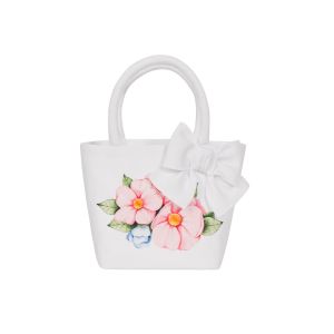 Balloon Chic White Handbag With Floral Print And White Bow