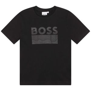 BOSS Boys Black Cotton Bronze Logo T-Shirt