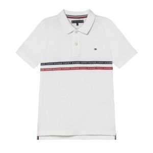 Tommy Hilfiger Boys White Logo Taped Polo Shirt