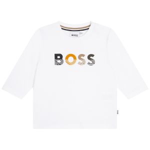 BOSS Boys White Boss Rubberised Logo Top