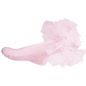 Daga Girls Pale Pink Ankle Socks With Pink Tulle Frill 