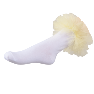 Daga Girls White Ankle Socks With Yellow Tulle Frill