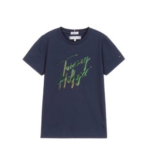 Tommy Hilfiger Navy Organic Cotton Iridescent Logo T-Shirt