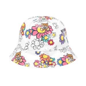 Moschino Baby White Pink Teddy Bear & Flower Hat