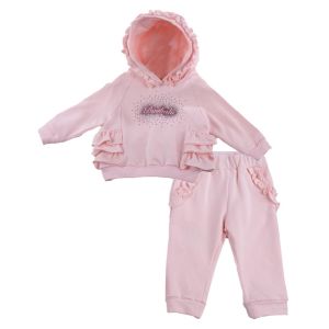 Bimbalo Girls Pink Hoodie Tracksuit with Diamanté Logo and Frills on Hood And Sides 