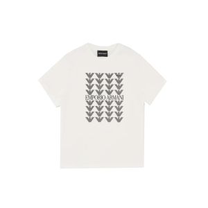 Emporio Armani Boys White T-shirt With Repeated Logo Pattern