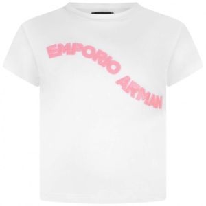 Emporio Armani Girls White Blush Pink Logo T-Shirt
