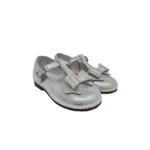 Beberlis Baby Silver Dolly Shoes With Bow 